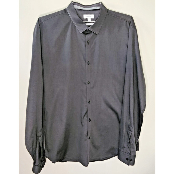 Calvin Klein Slim Fit Gray Cool Striped Button-Down Shirt Men's Size XL - Picture 2 of 7